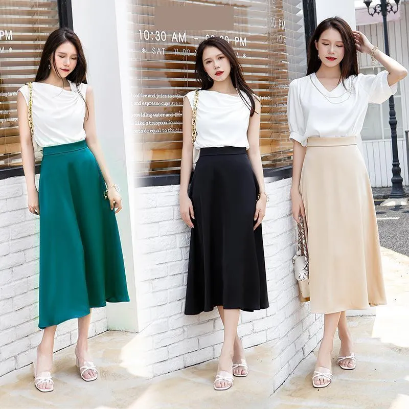 Mid length satin new arrivals skirts on sale