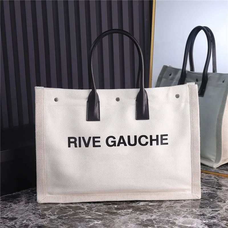 Luxury Designer Canvas Tote Bag Large Black Women s Noe Rive Gauche Logo Shopper