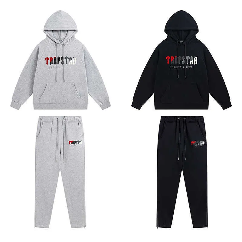 Vêtements de créateurs Sweats à capuche pour hommes Trapstar Rouge Noir Serviette Broderie Marque de mode Lâche Casual Pull à Capuche en Peluche Pantalon Ensemble pour Hommes Survêtements Tops