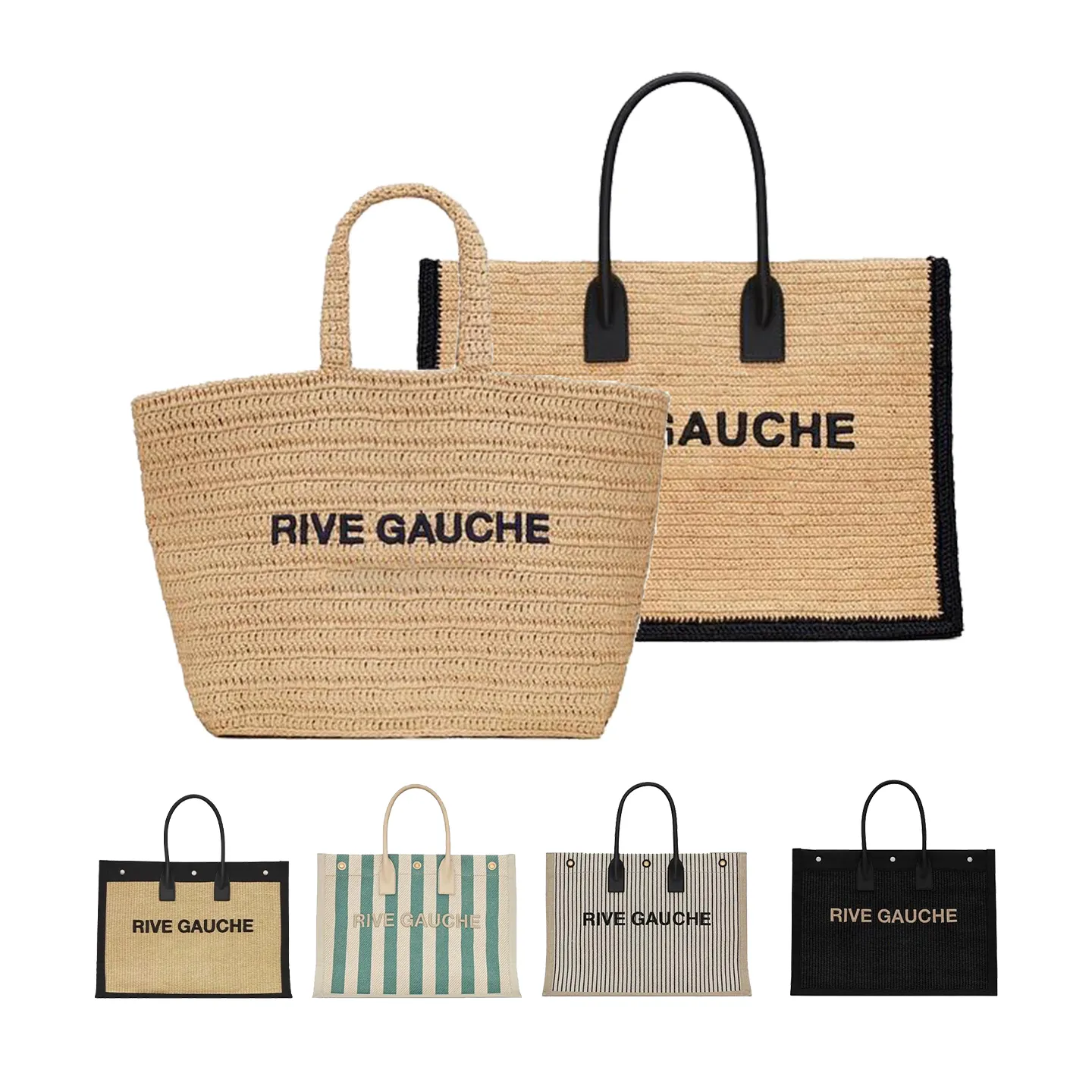 high quality Rive Gauche Beach bag Womens canvas crochet handbag tote Shopping bags men Designer purse clutch luxury Embossed Crossbody weekend summer Shoulder Bag