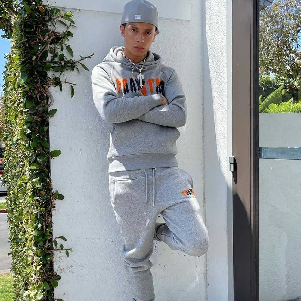 Mens Trapstar Orange Grey Towel Embroidered Pullover Hoodie And