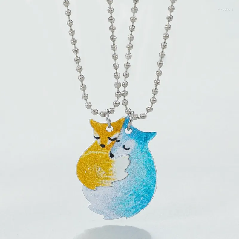 Kettingen 2 stks mode wolf omhelzen paar hangdoek ketting voor unisex schattige goede vriend cadeau trend feest starles stalen sieraden