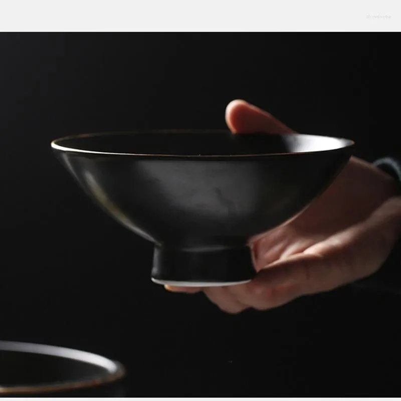 Bols Ménage À La Main Japonais En Céramique Ramen Bol Soupe Riz Résistant À La Chaleur Noir Chapeau Grand Boeuf Nouilles Commerci