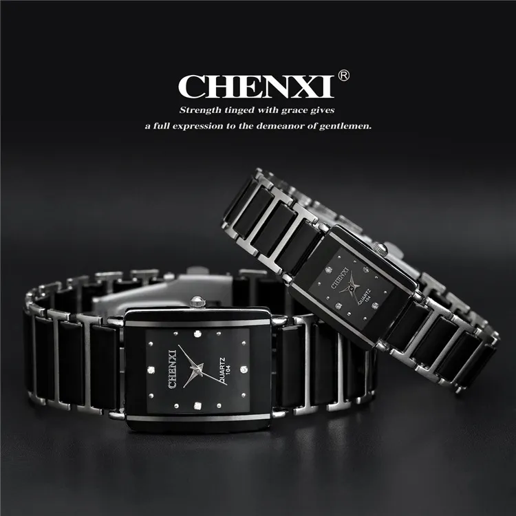 Montres-bracelets est s mode haute qualité marque chenxi femmes hommes couples montre de loisirs étanche montre-bracelet en céramique carrée CX-104 230506