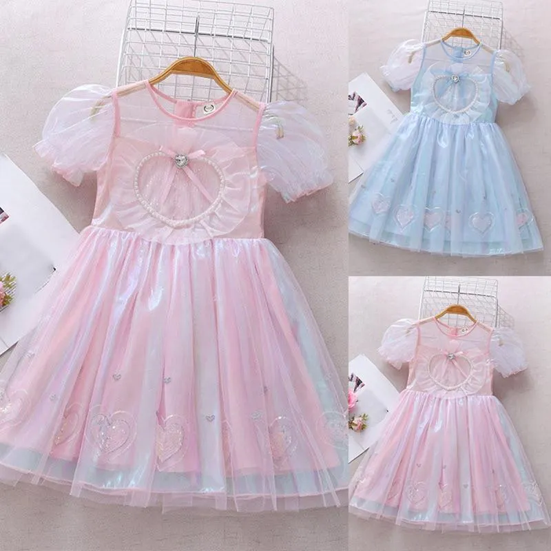 Mädchen Kleider Sommer Mode Blase Ärmel Rundhals Herz Druck Mädchen Prinzessin Kleid Ballett Set Für Kleinkinder Mädchen