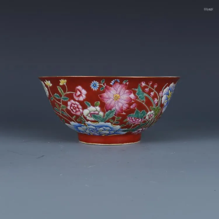 Bols Qing Empereur Kangxi Année Marque Pastel Peint À La Main Or Fleur Bol Ornements En Porcelaine Antique