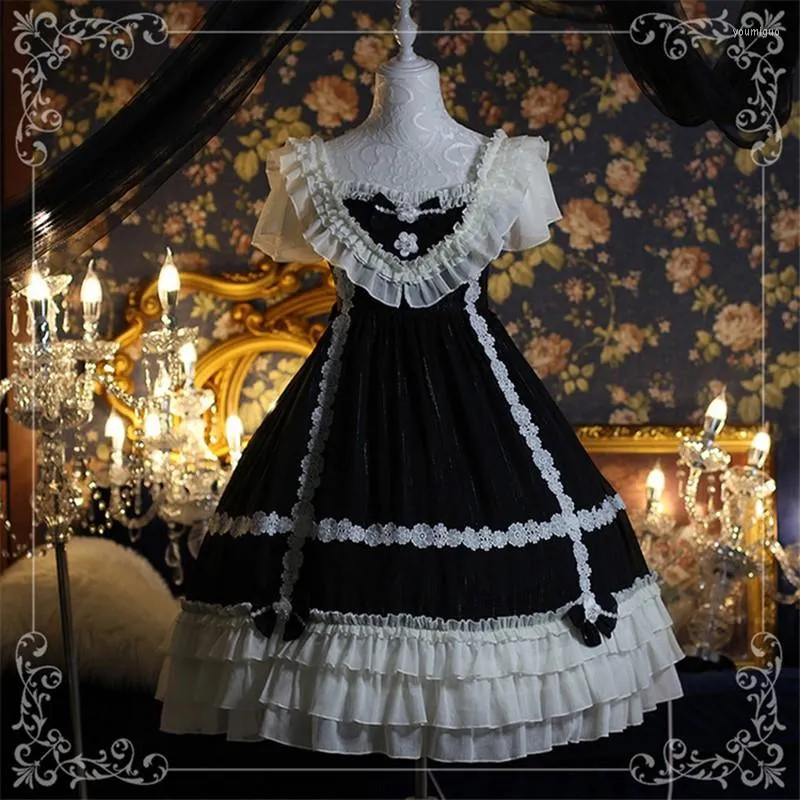 Thème Costume japonais gothique Jsk Lolita robe femmes Vintage victorien sans manches arc princesse fête filles dentelle Lolitas Anime Goth