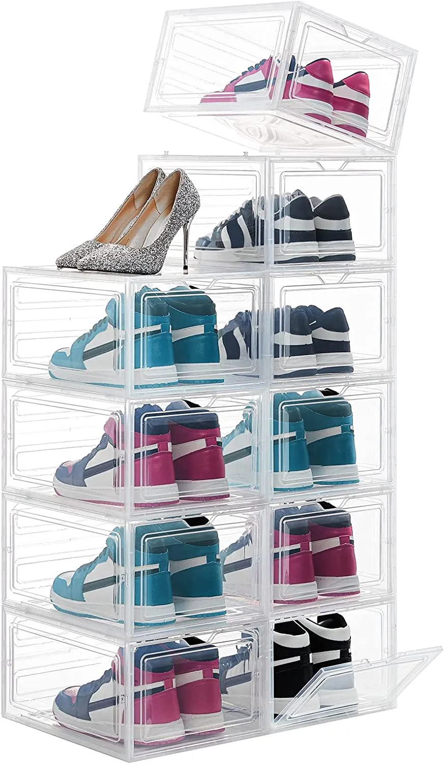 10 Pack Shoe Storage Box Clear Hard Plastic Shoe Organizer Bin