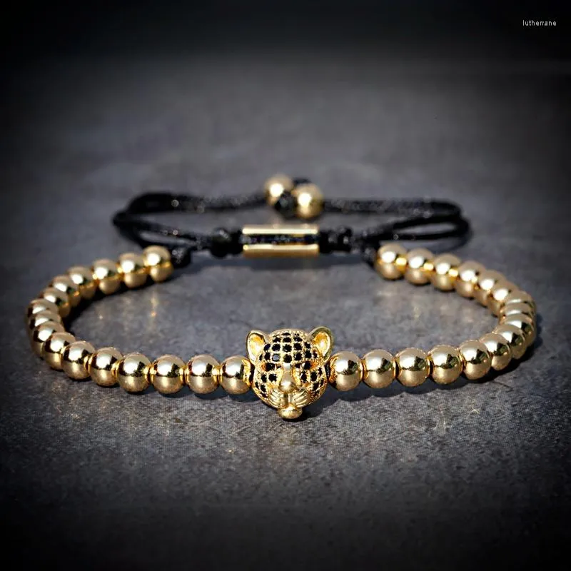 Bracciale leopardo da uomo classico alla moda, bracciale punk con perline in rame, 5 mm, regalo regolabile per gioielli di moda Pulseira