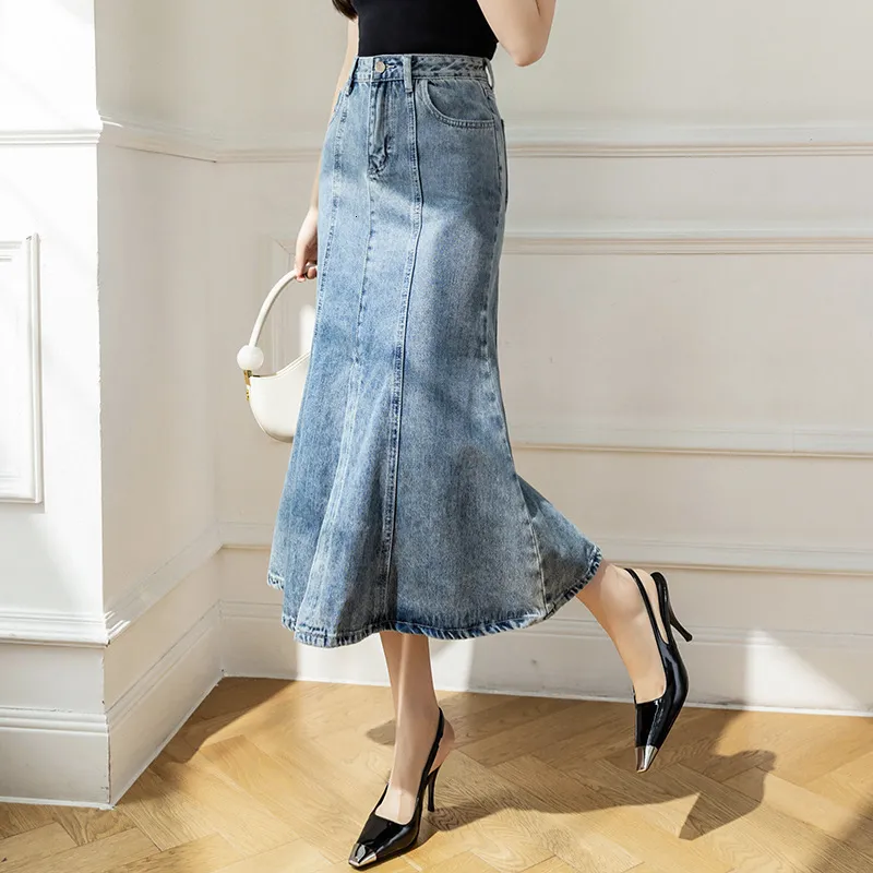 Mid length denim deals skirts for ladies