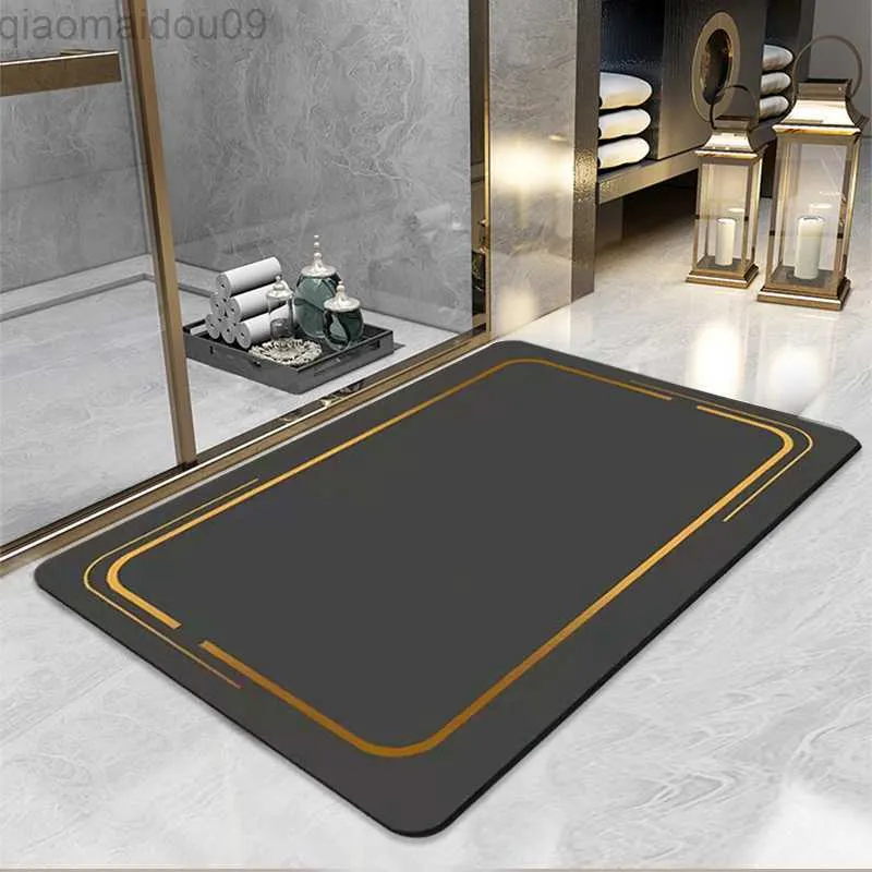 1pc Quick-drying Bathroom Or Kitchen Silicone Diatom Mud Water Absorbent  Soft Mat, With Anti-slip Rubber Bottom, For Household Use