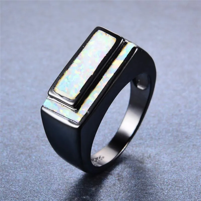 결혼 반지 Boho 여성 White Fire Opal Ring Fashion 14kt Black Gold for Women Cute Promise Love Square Engagement Ringwedding