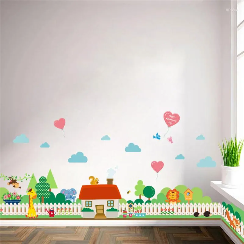 Wall Stickers Animal Village House Sticker Kids Room Decorations Diy Plant Safari Giraffe Mural Art Home Decals Baseboard Posters