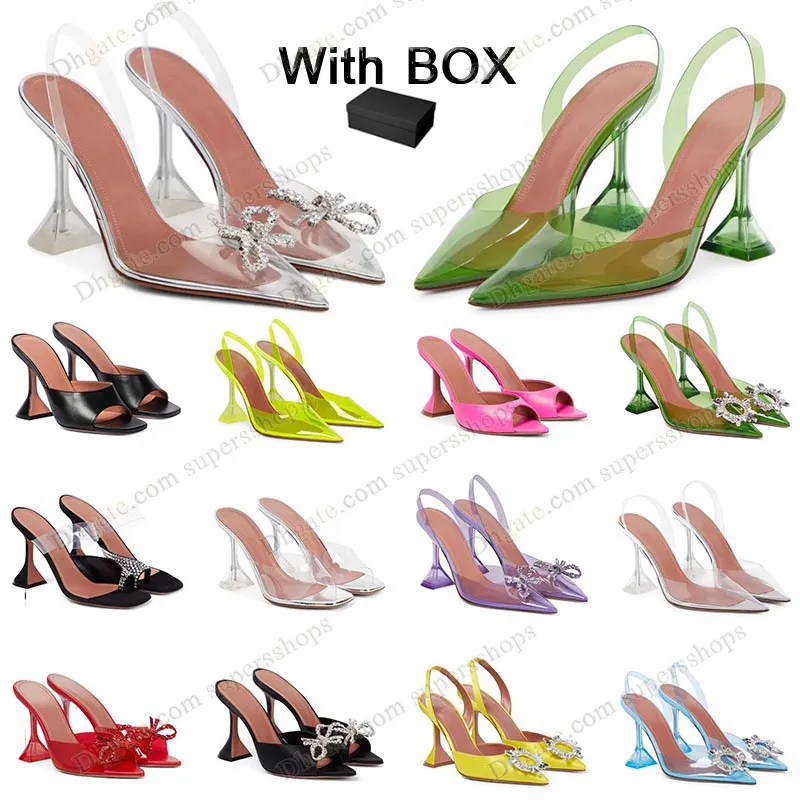 AMINA 2023 Luxury Muaddi Sandals Designer Sandaler PVC Wine Cup High Heels Shoes Begum Bow Crystal-embelled Buckle Pointed Toesl Sunflower Dhgate Sandal Summer