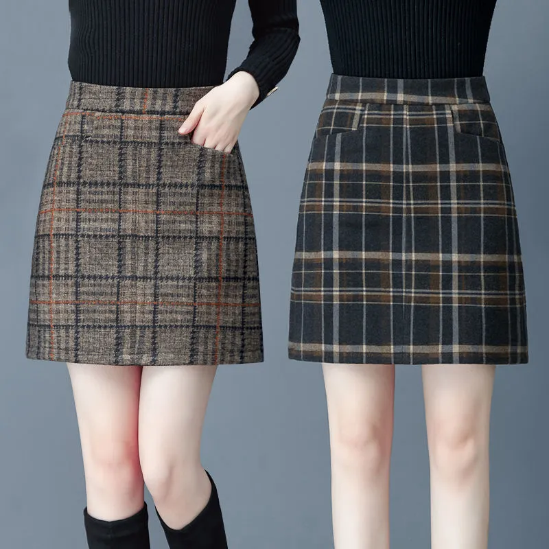 A line plaid midi wool skirt women 5355 A line plaid midi wool skirt women 5355