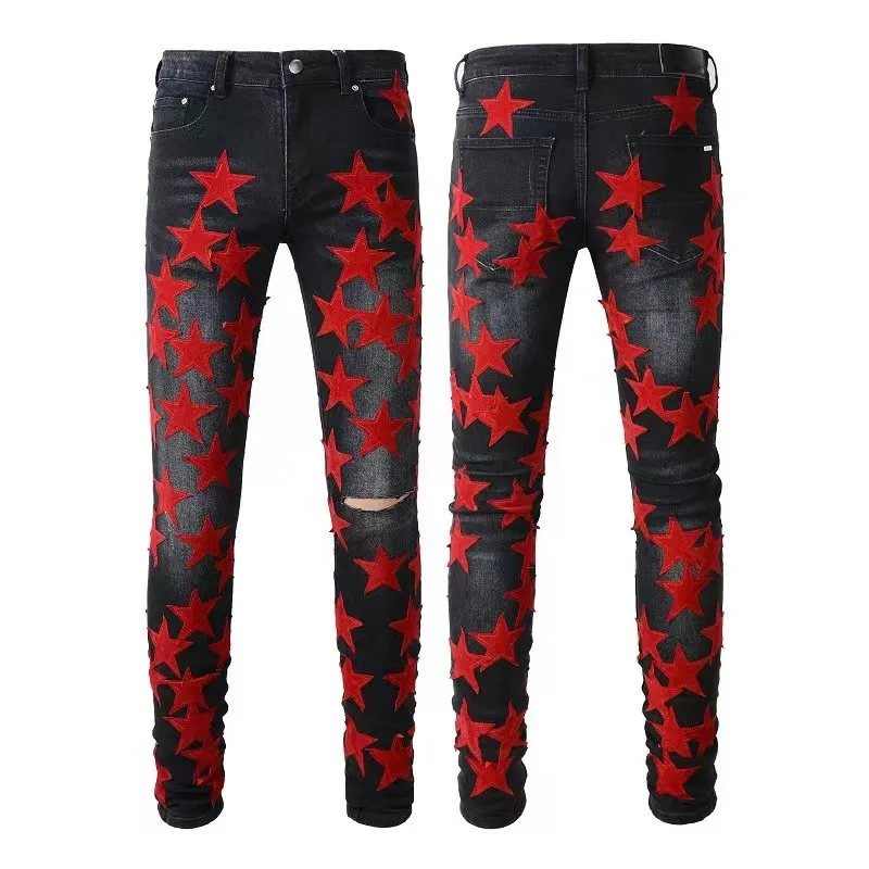 Jean Men Designer Jeans Designer Purple Brand Jeans Jeans Man Designer Pants Stacked Jeans Women Skinny Pants Star Patches Hip Hop with Hole Skinny Jeans