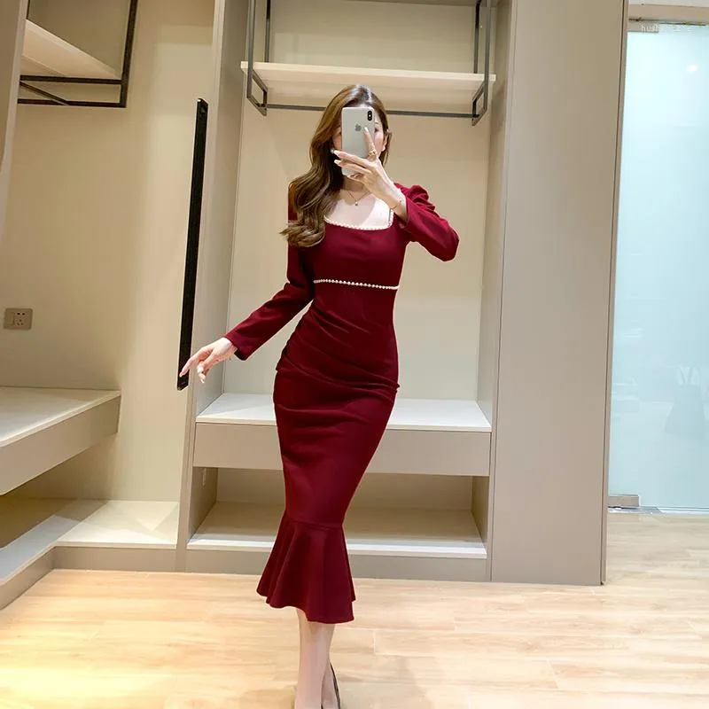 Casual Dresses Spring Fashion 2023 Women Square Collar Long Sleeve