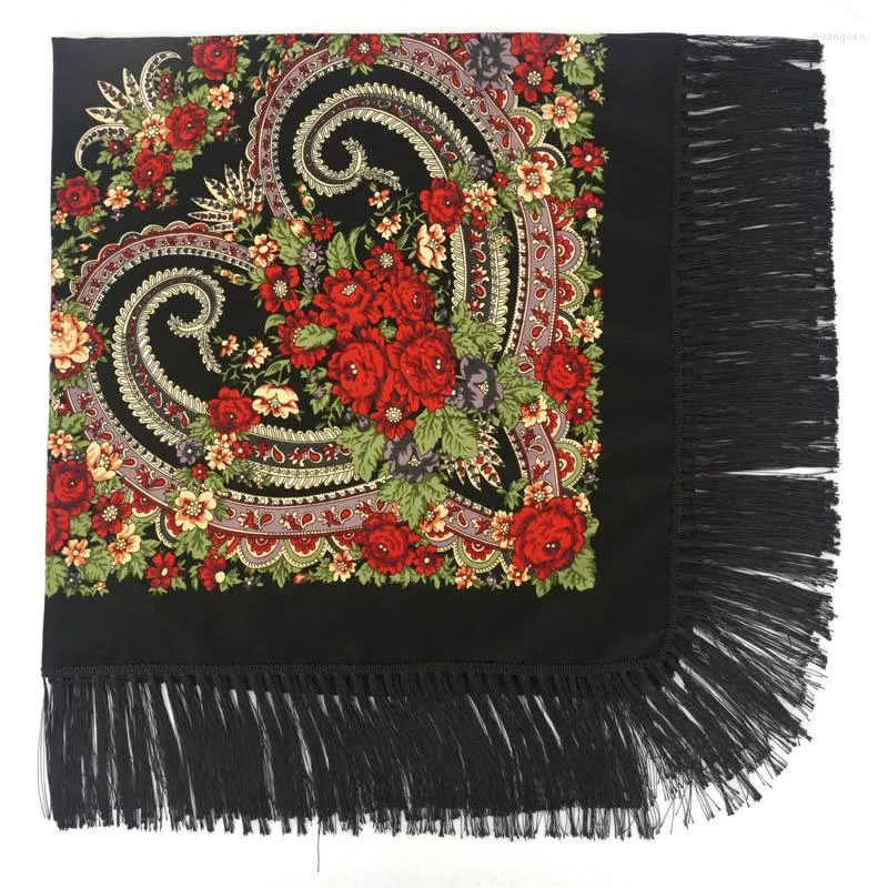 Lenços 135 135 cm mulheres russas Pashmina lenço xale grande quadrado de flor retro manta de acrílico Tassel Tassel Winter Head