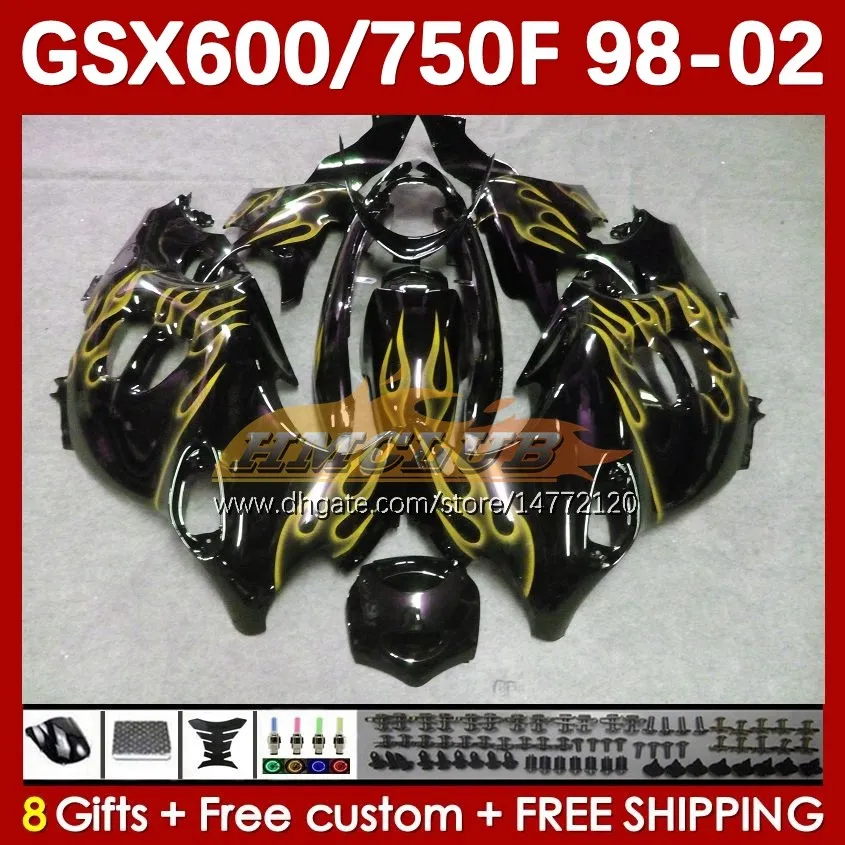 Corpo per SUZUKI KATANA GSX600F GSXF600 GSXF750 GSXF 600 750 CC 98 99 00 01 02 169No.125 600CC 750CC GSX750F GSXF-600 GSXF-750 1998 1999 2000 2001 2002 Carenatura fiamma gialla s