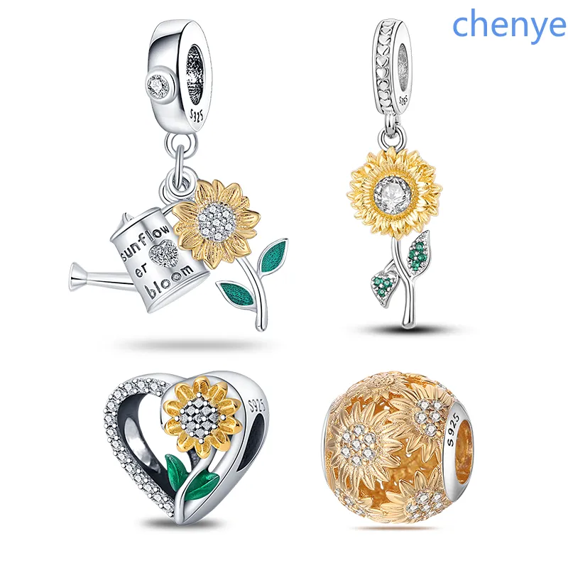 925 Silver Fit Pandora Charm Sunflower Charm Beads Dangle Fashion Charms Set Pendant DIY Fine Beads Jewelry