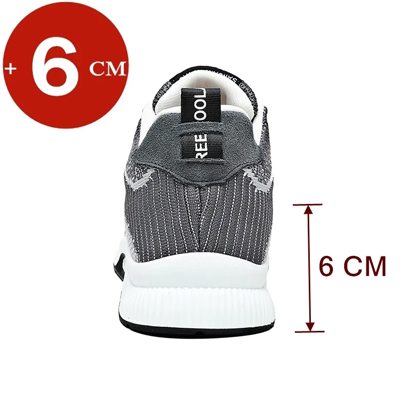 Podnośne trampki męskie buty windy Wysoka wkładka 6 cm moda oddychająca o siatce Sport Sport Buty Wyższe buty