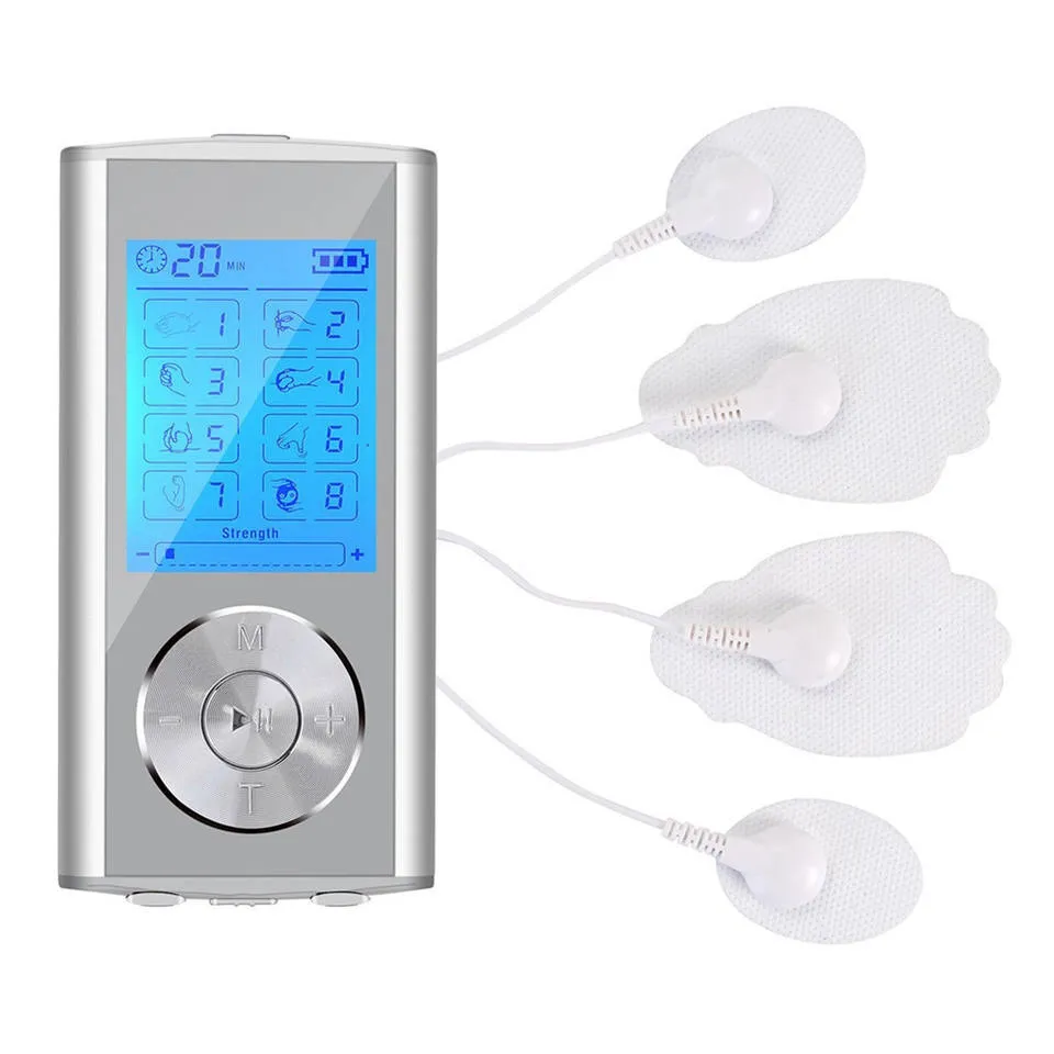 Massageador elétrico recarregável, máquina massageadora de costas, 8 modos, unidade de dezenas, massageador de pulso portátil, terapia estimuladora muscular