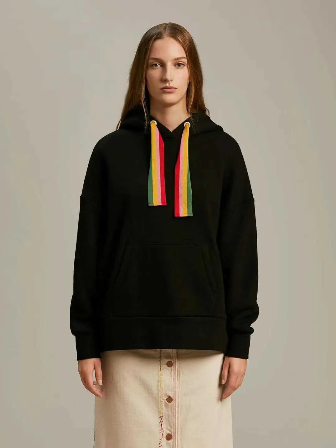 Hoodie with ribbon drawstring discount