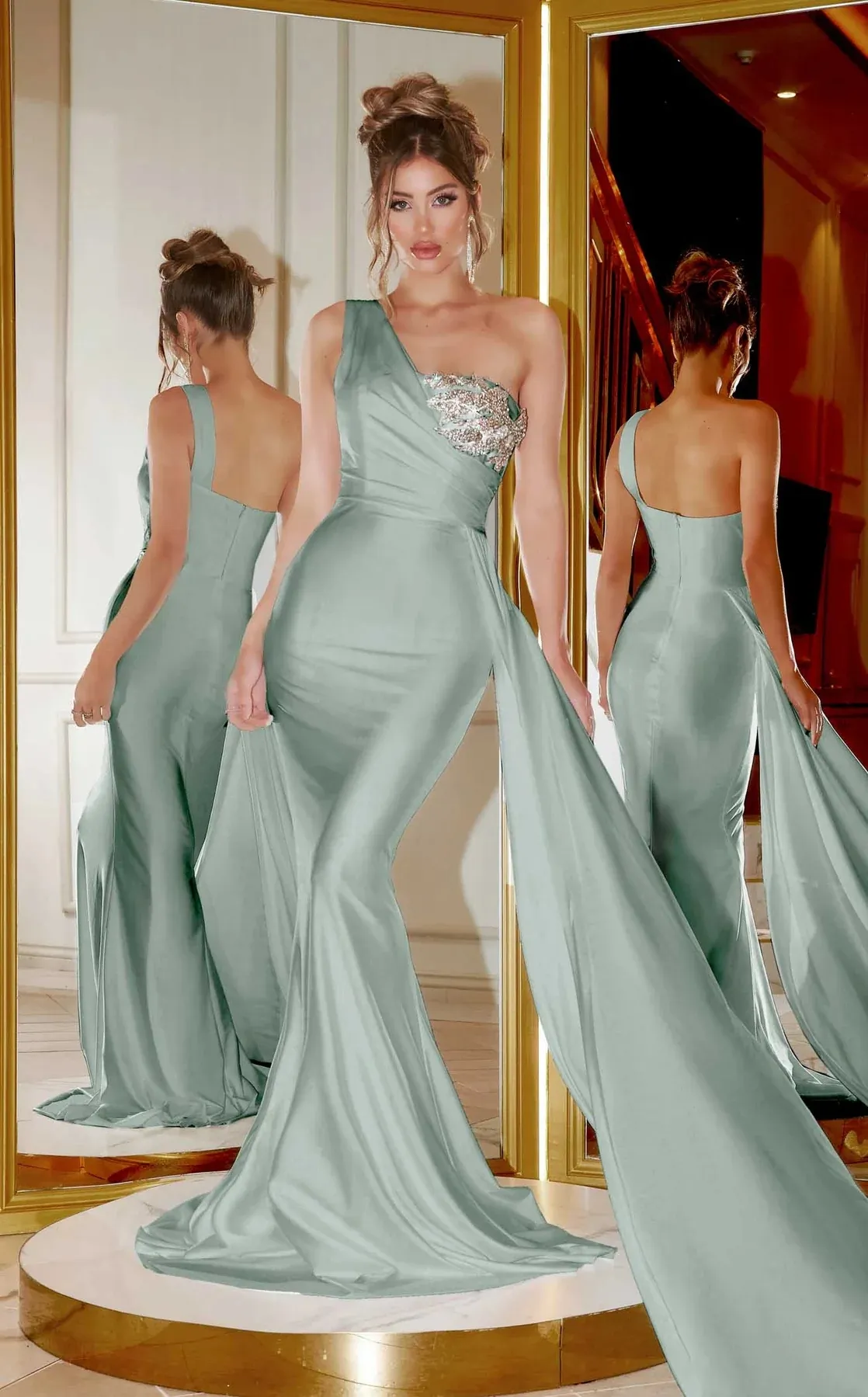 Plus la taille arabe Aso Ebi sirène sexy robes de bal une épaule satin soirée formelle fête deuxième réception robes de demoiselle d'honneur robe sur mesure