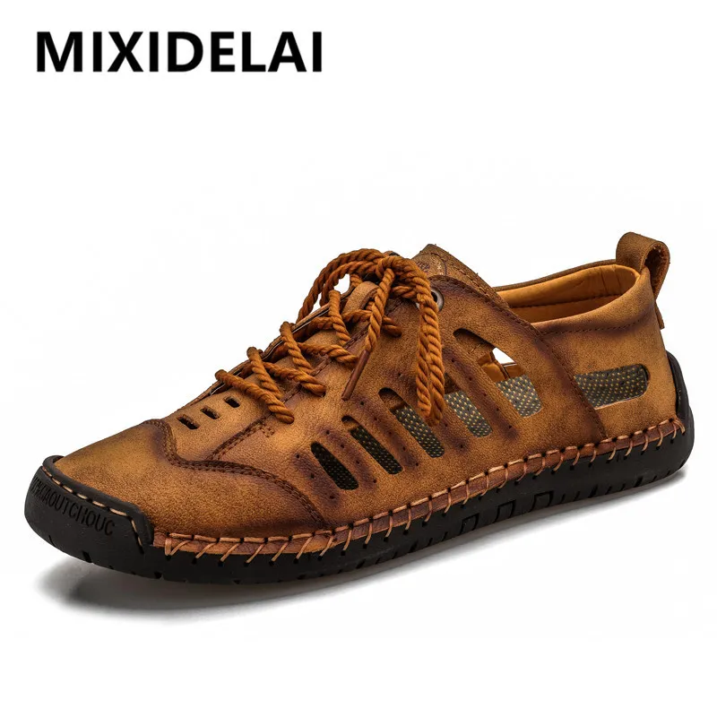 Sandalen Big Size Men Leather Beach Sandalen Outdoor Zomer Handmade Men Schoenen Men Ademen Casual schoenen Schoeisel Walking Sandalen 230505