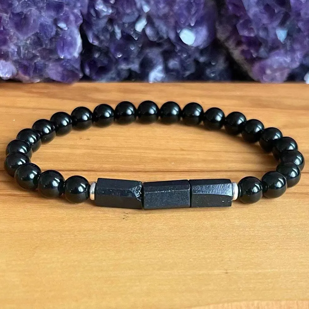 Strands MG1934 New Design 6mm Raw Black Tourmaline Energy Protection Bracelet Trendy Chakra EMF Jewelry