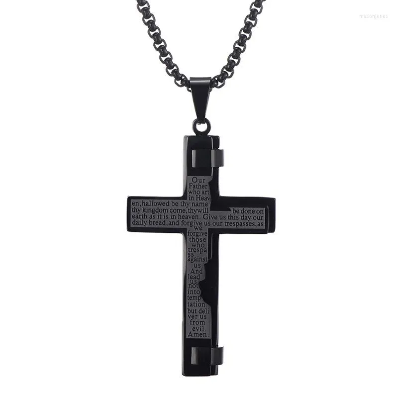 Подвесные ожерелья Broke Black Black Staineleble Bible Bible Cross Pendants Ожерелье для мужчин