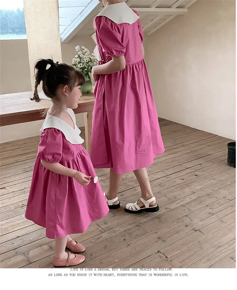 OMZIN Abiti Coordinati Madre E Figlia: Prendisole Senza Maniche Strisce Splicing Fiore Blu (Taglia Bambina 5-6 Anni)