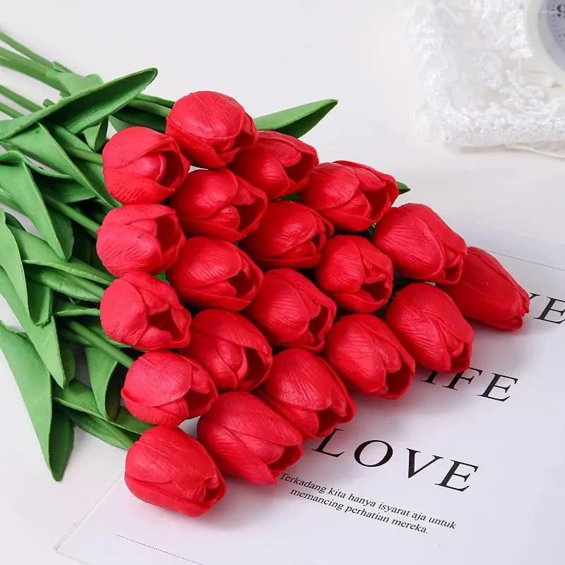 Fleurs décoratives 20 pièces rouge tulipe artificielle soie pour la maison cuisine salon mariage saint valentin décor Bouquet femmes cadeaux