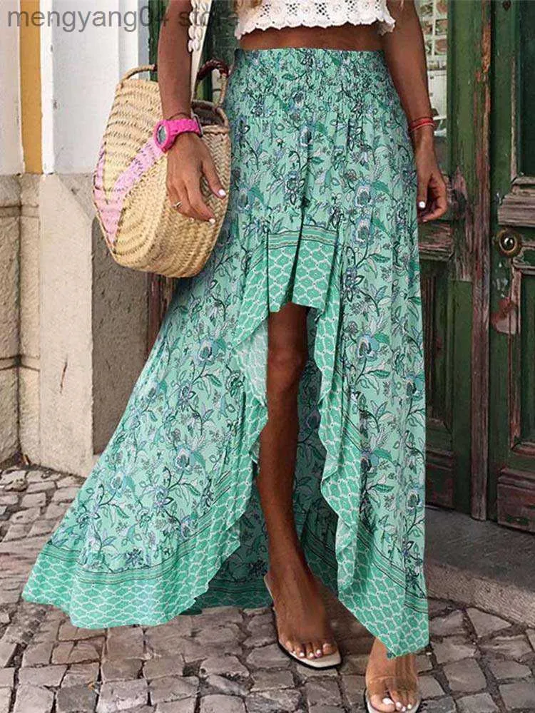 Rokken dames onregelmatige hoge taille rokken 2023 zomer Boemische lange rok zanzea bloemenprint maxi rok strand vakantie casual bodems t230506