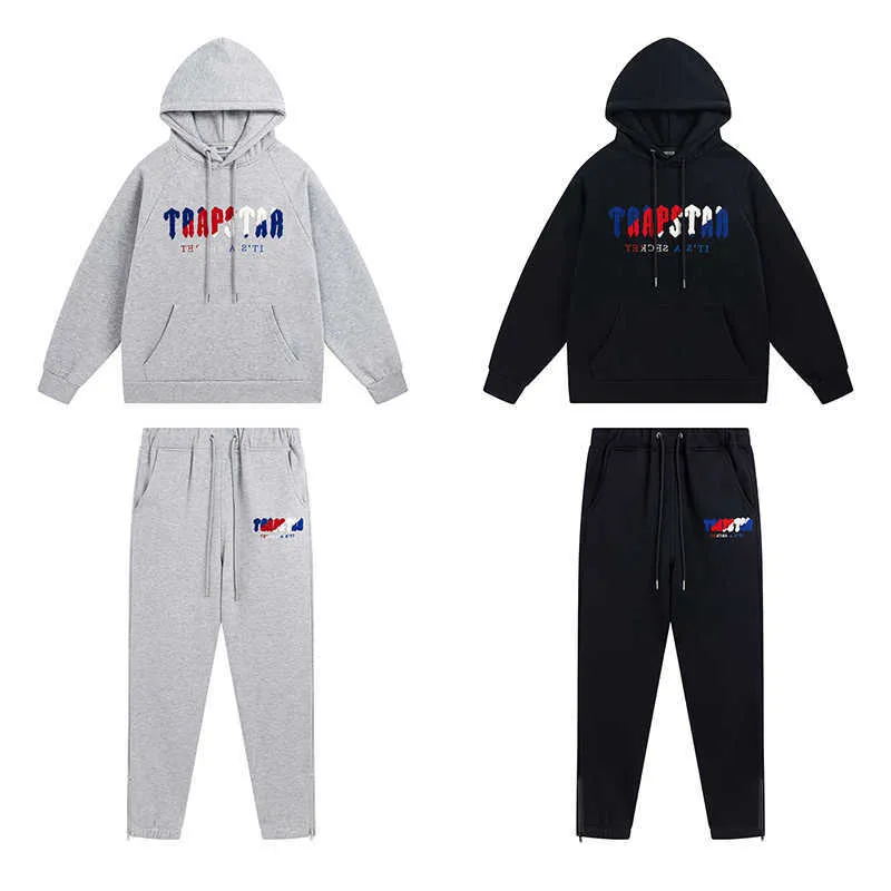 Vêtements de créateurs Sweats à capuche pour hommes Trapstar Bleu Rouge Serviette Broderie Marque de mode Lâche Casual Pull à Capuche en Peluche Pantalon Ensemble pour Hommes Survêtements Tops