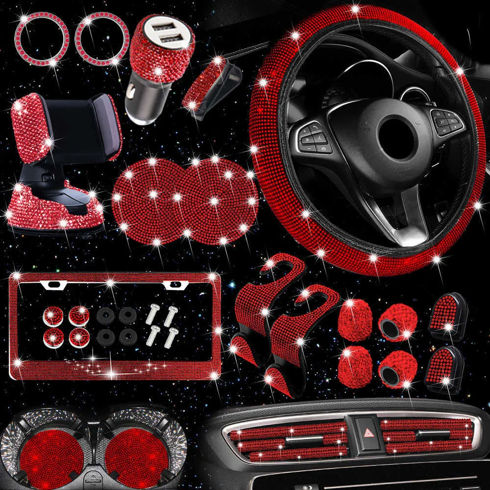 Set Di 20 Accessori Auto Glitterati Con Strass – Supporto Telefono, Ganci, Tappi Valvole E Sottobicchieri, Per Interni Eleganti E Femminili