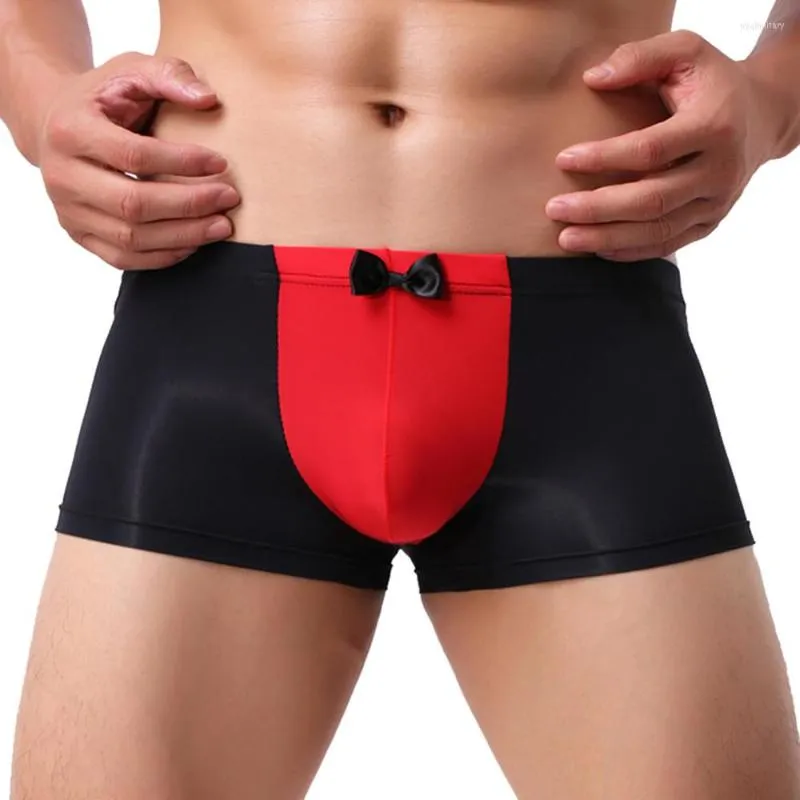 Underbyxor gentleman män underkläder sexig bow-knot knickers boxer lapptäcke shorts bulge påse silke rolig cueca masculina 2023