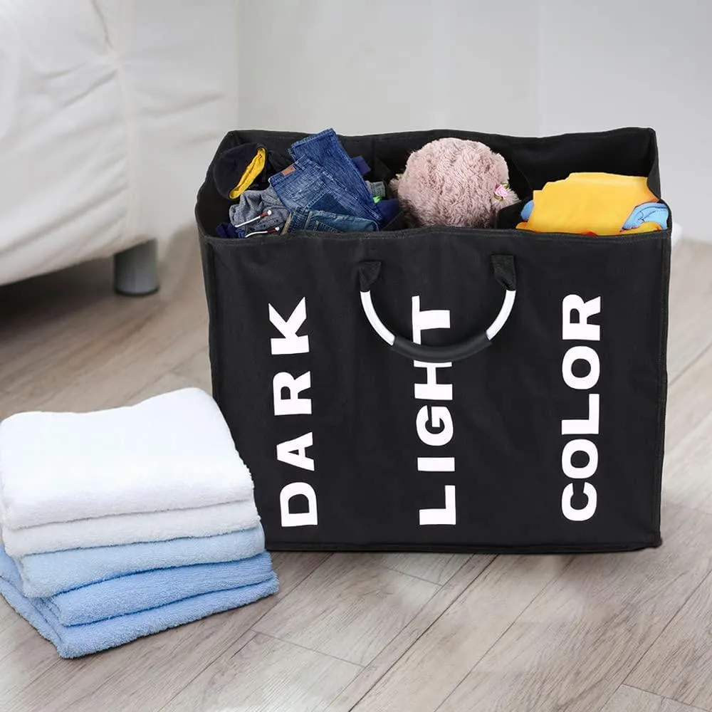 Organisation 3 Sektioner Tvättkorg Tvättväska för smutsig klädförvaringsarrangör med bärhandtag Cesto Ropa Sucia