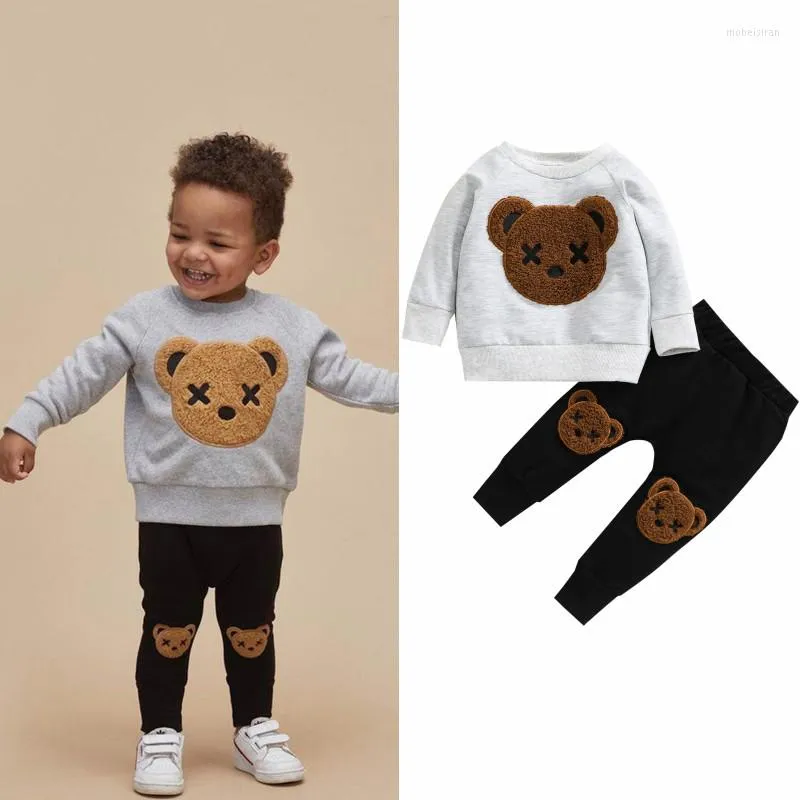 Kleidung Sets 1-5Y Kinder Jungen Herbst Kleidung Set Baby Cartoon Bär Muster Langarm Pullover Tops Sweatshirt Hosen Kinder Casual Outfits