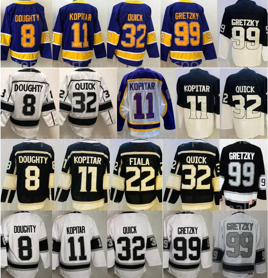 리버스 레트로 아이스 하키 11 Anze Kopitar 유니폼 8 Drew Doughty 22 Kevin Fiala 32 Jonathan Quick 99 Wayne Gretzky Blank White Black Purple Stadium Series Stitched Man