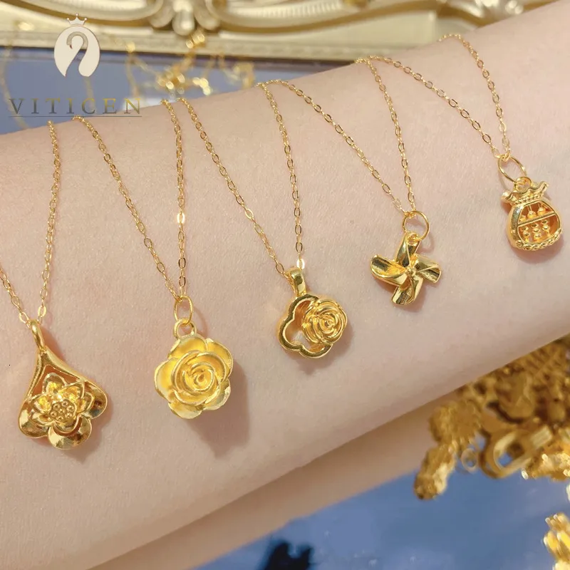 Naszyjniki wiszące oryginalne 999 Pure Gold Rose Znakomita biżuteria dla żony i dziewczyny prezent 24k cztery liście koniczyny kobiety s 230506