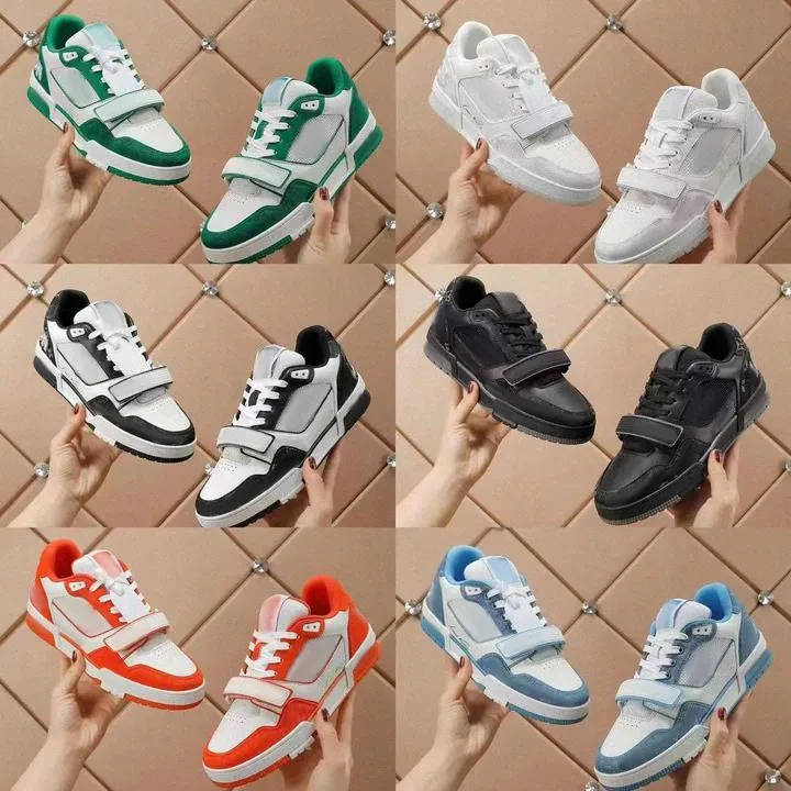 2023 Designer Flat Sneaker Treaker Trainer Buty swobodne buty dżinsowe skóra skórzana Abloh White zielony czerwony niebieski listu Platforma dla mężczyzn Kobiety