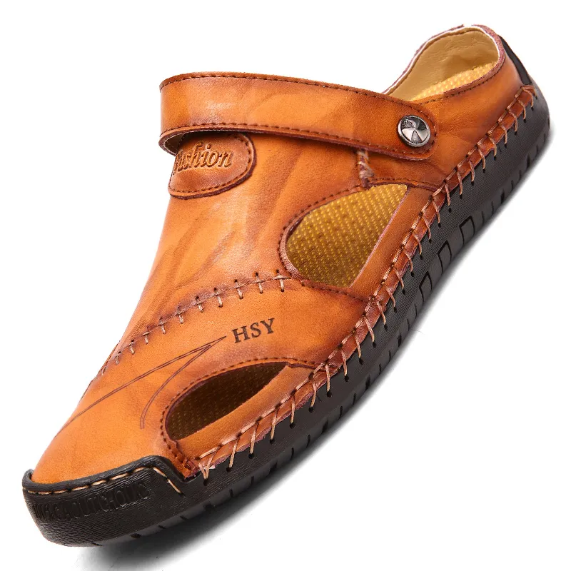 Sandálias masculinas novas sandálias de couro genuíno Moccasins Sapatos macios Praia Sandálias Sandálias Bohemia Tamanho 38-48 Hot Sale