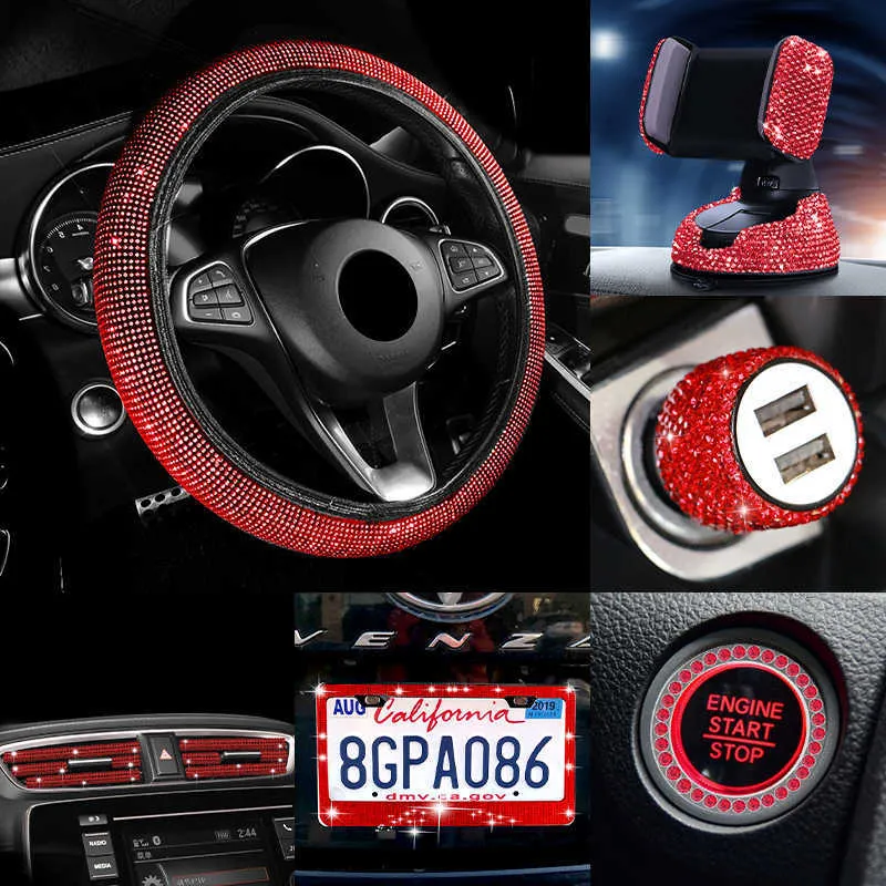 Bling Car Accessory Set For Women Rhinestone Steering Wheel Cover, License  Plate Frame, Vent Decor, Phone Holder, Hook, And USB Charger From  Dhgatetop_company, $19.31