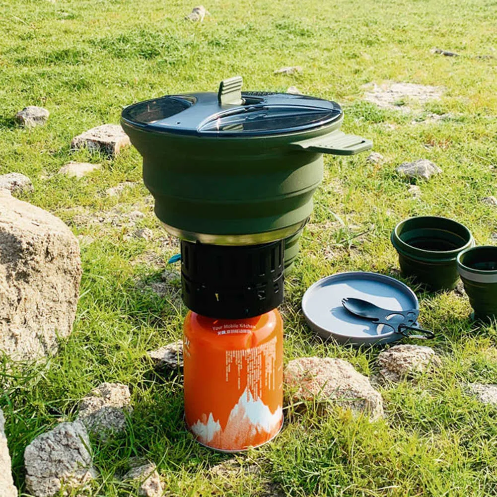 Camp Kitchen Foldble Portablapsible Cooker Pot Saving Space Camping tekanna med handtag för utomhusfiske för picknickresor Tabeller P230506