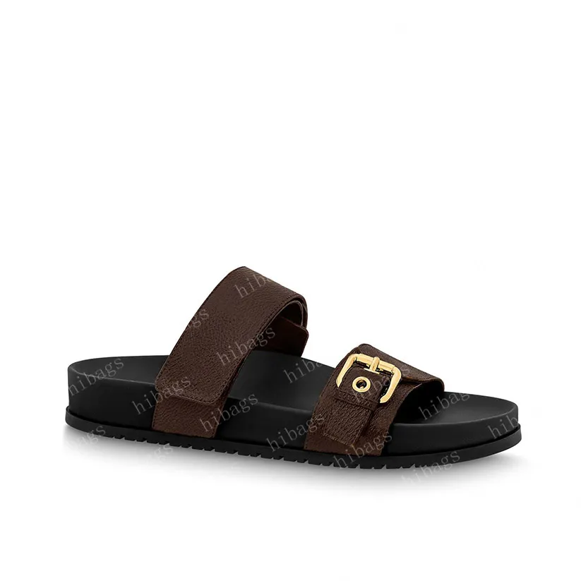 2023 womens designer sandals Flat Comfort Mule women strap sandal waterfront brown leather sandal womens 36 42 with orange box and dust bag LFM 01