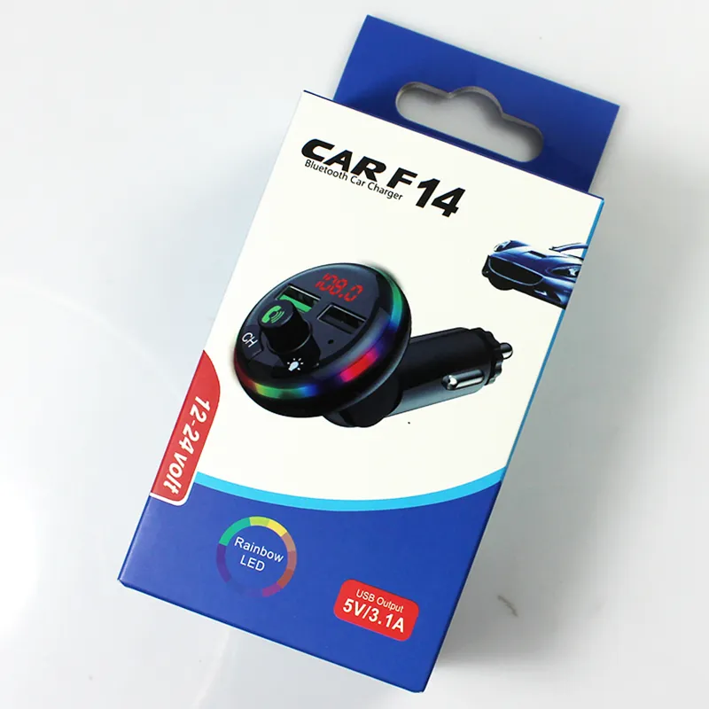 F14 CAR MP3 Player Bluetooth Charger FM Sändare Ambient Light Phone Charger Ambient Light Cigarett Trådlös ljudmottagare