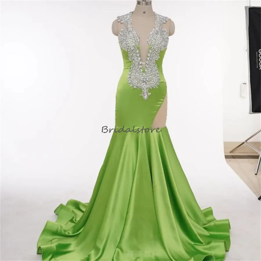 Elegant Green Black Girls Prom Dress 2023 With Beaded Sexy Open Back Mermaid Evening Gowns Fast Delivery Formal Occasion Party Vestidos De Fiesta Korean Graduation