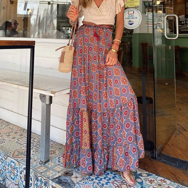 Elegant Floral Print Long Skirt For Women High From Kong04