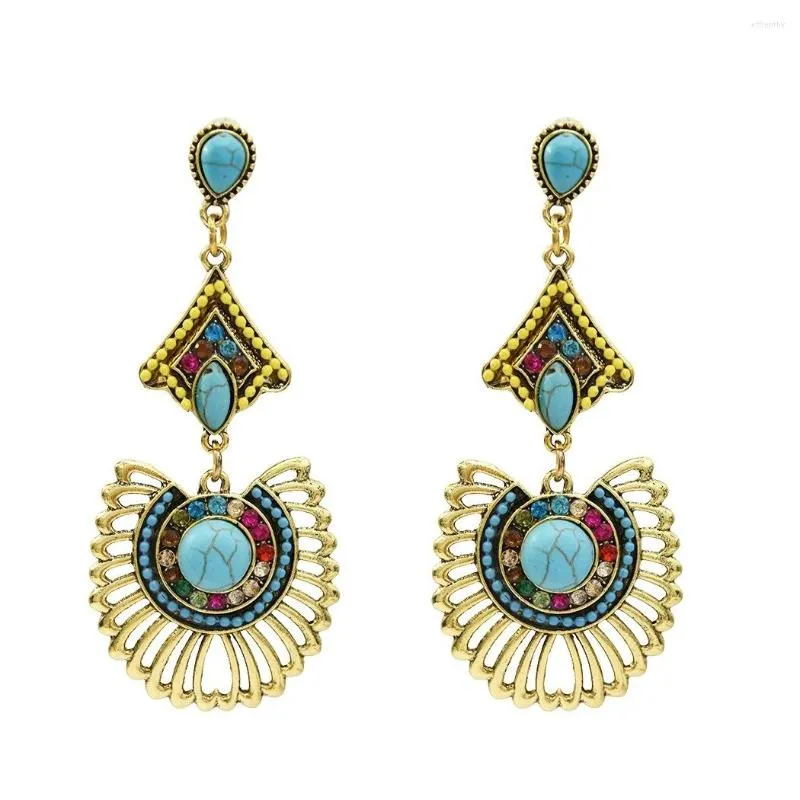 Kolczyki Dangle 2023 Long Tassel National Style Blue Turquoise Bośnian Raw Crystal Jewelry Bohemia Drop